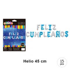 GLOBOS HELIO LETRAS FELIZ CUMPLEAÑOS SILVER/240